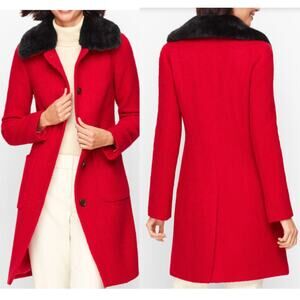 NWOT Talbots Plus 1X Red Boucle Wool Classic Coat Detachable Faux Fur Collar